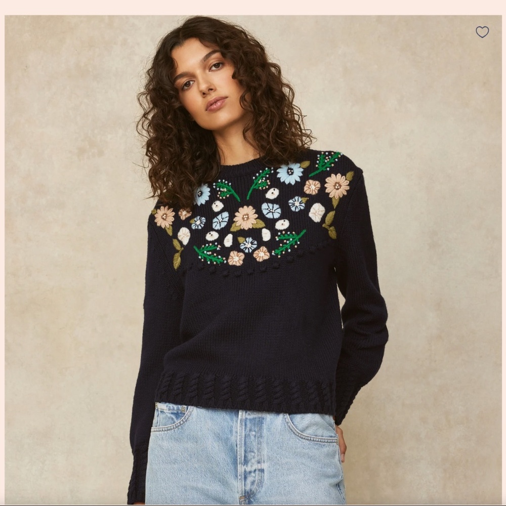 NWOT PEARL by Lela Rose Floral Embroidered Sweater Winter 2024 Sold Out Size XS